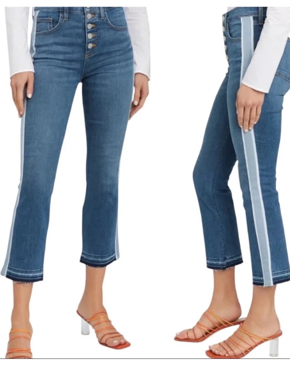 Veronica Beard Blue Cropped Jeans with Light Blue Side Stripes